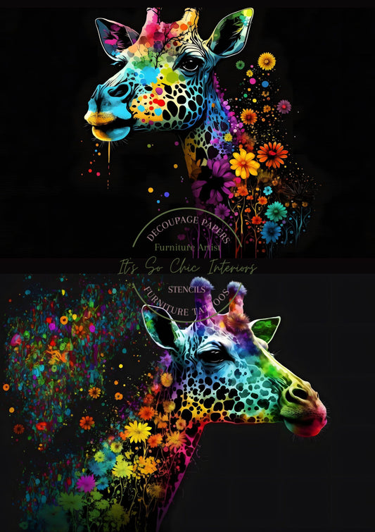 A1 Neon Floral Giraffe 2 x A2