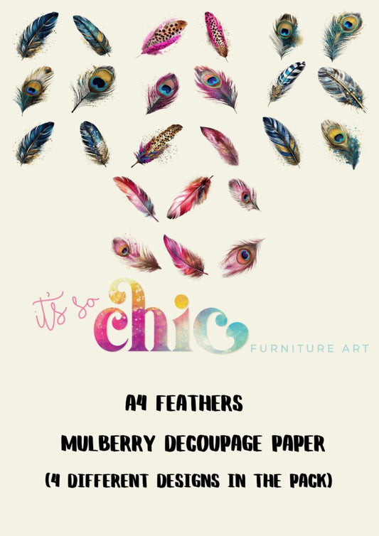 A4 Feathers Mulberry Decoupage Paper