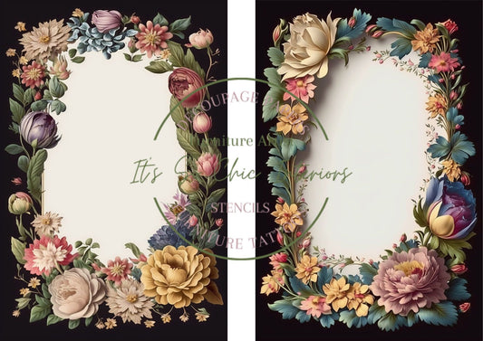 A4 Floral Frames Mulberry Decoupage Paper (2 different sheets included in the pack)