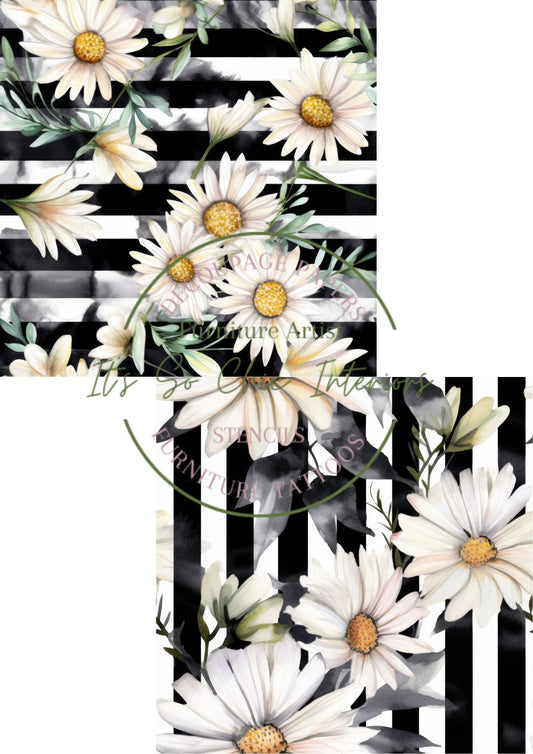 A4 Geometric Daisies Mulberry Decoupage Paper (2 different sheets included in the pack)