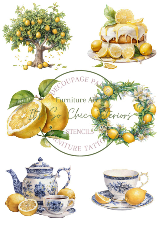 A4 Lovely Lemons Flower Garden Mulberry Decoupage Paper