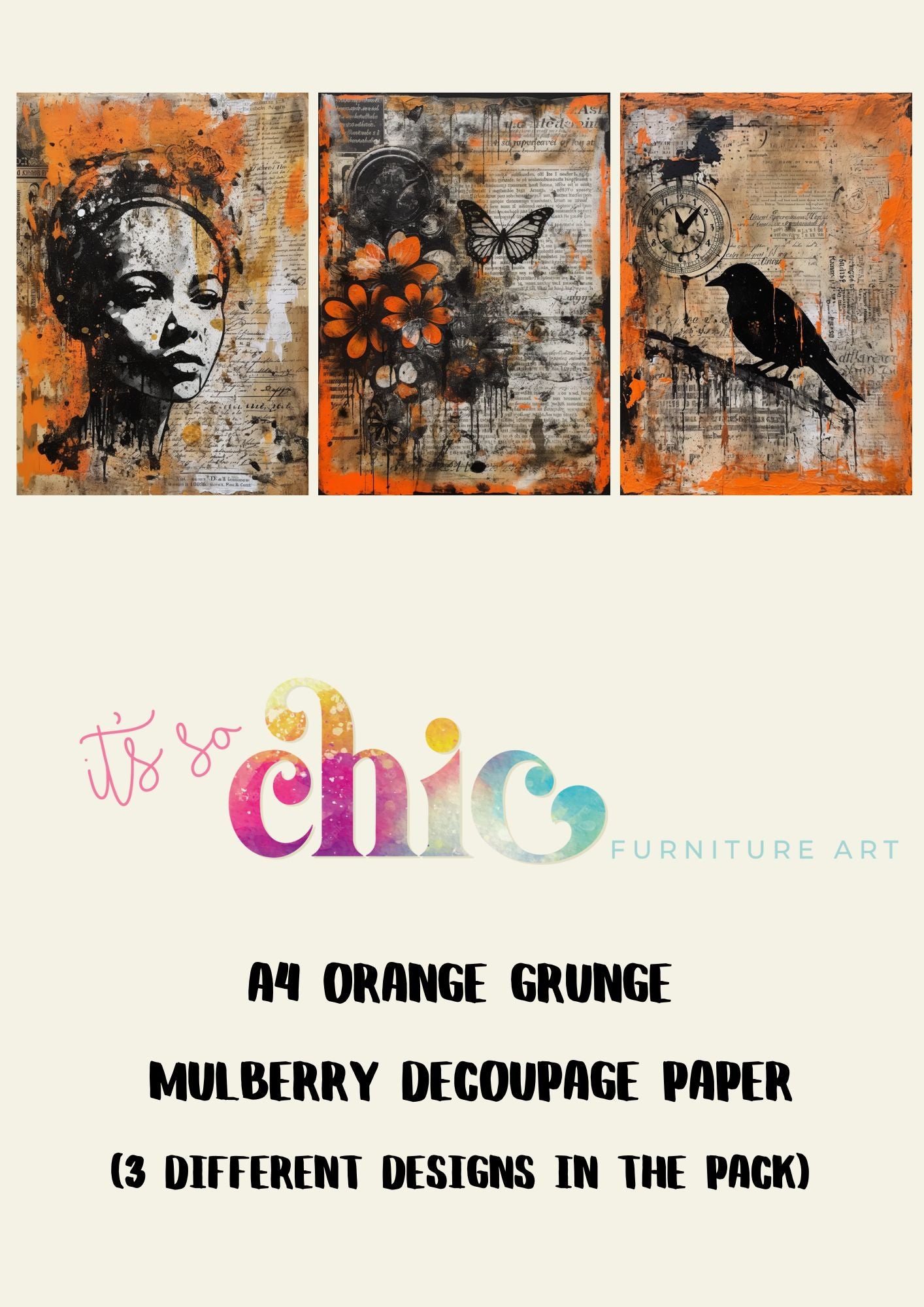 A4 Orange Grunge Mulberry Decoupage Paper
