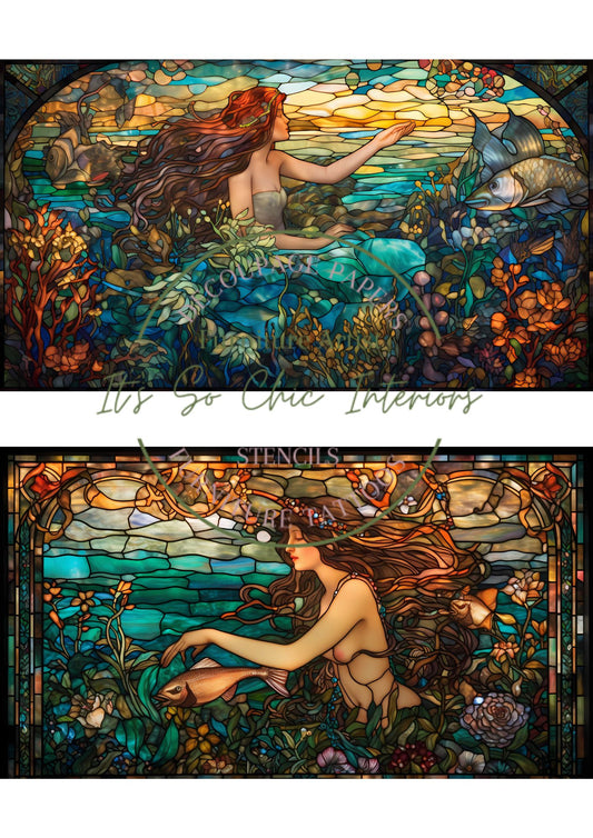A4 Stained Glass Mermaid Mulberry Decoupage Paper