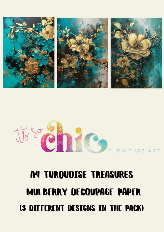 A4 Turquoise Treasures Mulberry Decoupage Paper